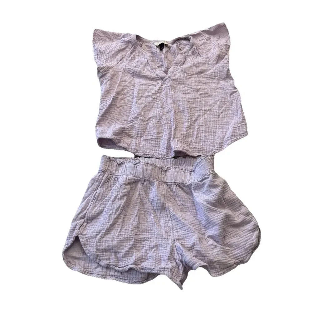 Universal Thread V-Neck Top & Gauze Shorts Set Size XS Lilac Purple Matching Set